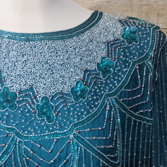 Vintage Stenay Teal Beaded Blouse - Picture 8 of 14